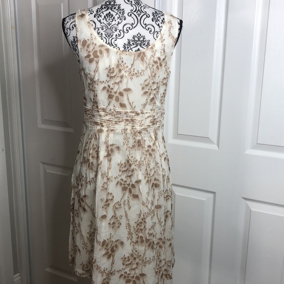 Lela Rose Loft Cream Brown Swirl Cinched Waist Dress 8 - Picture 6 of 8